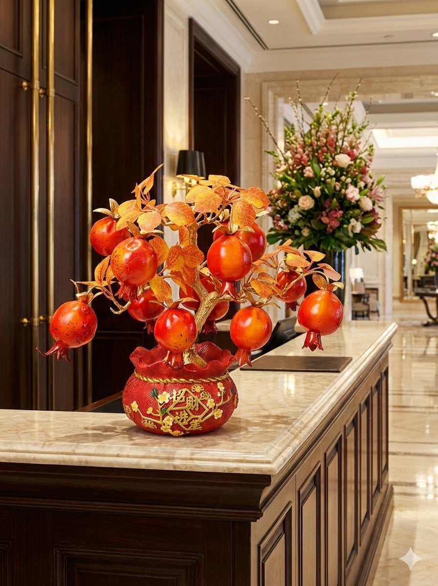 11" Artificial Red Pomegranate Tree in Decorative Fortune Pot N17