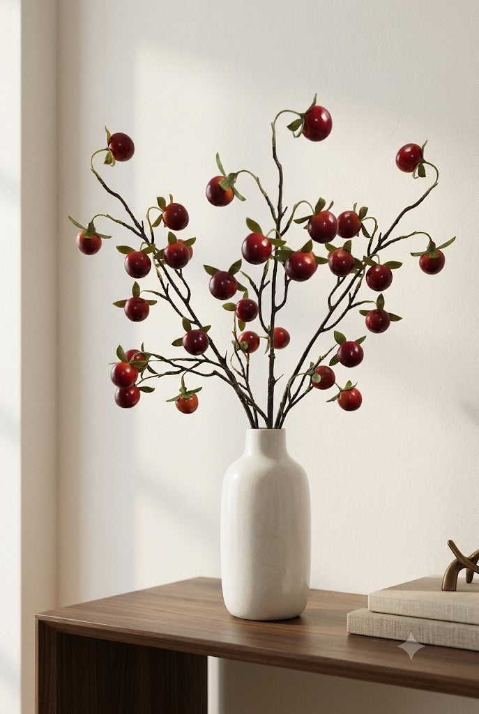 Faux Cranberry Berry Branch – Lifelike Red Stem