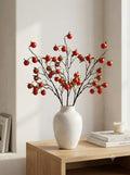 Faux Cranberry Branch – Lifelike 32" Orange-Red Berry Stem for Fall & Holiday Decor