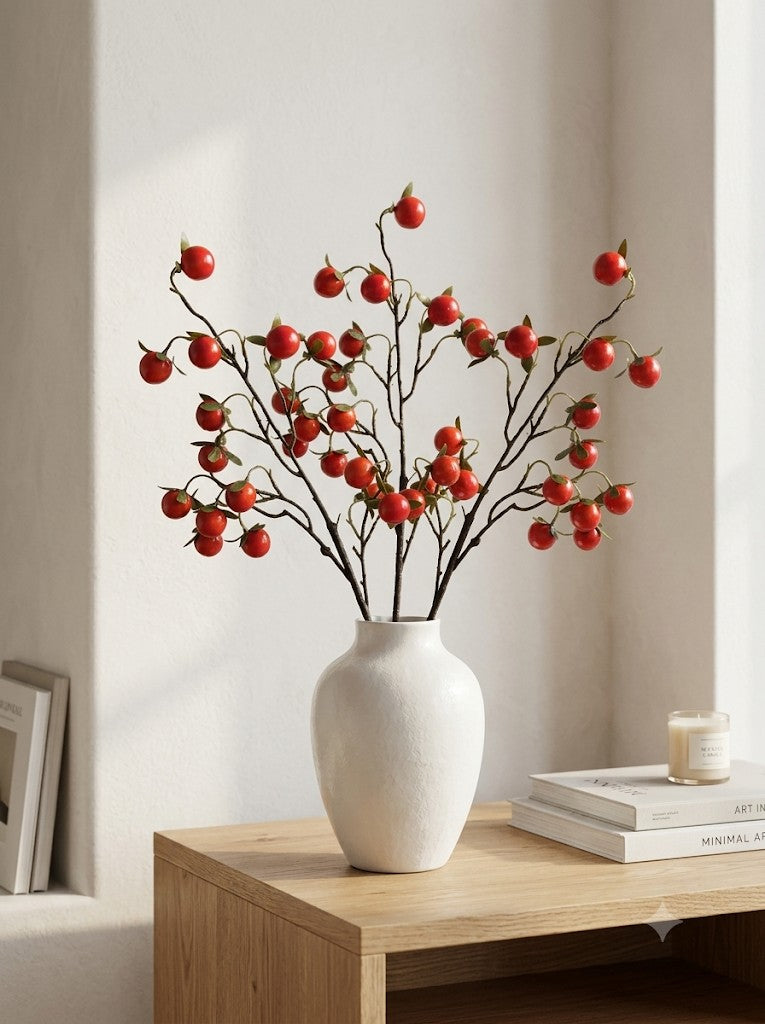 Faux Cranberry Berry Branch – Lifelike Red Stem
