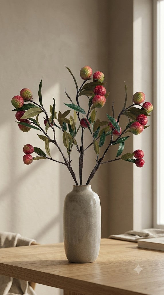 Faux Lychee Fruit Branch – Lifelike Stem