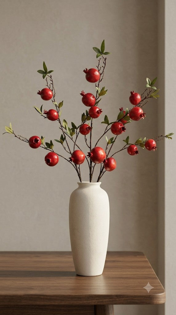 Faux Pomegranate Branch – Lifelike Red Fruit Stem
