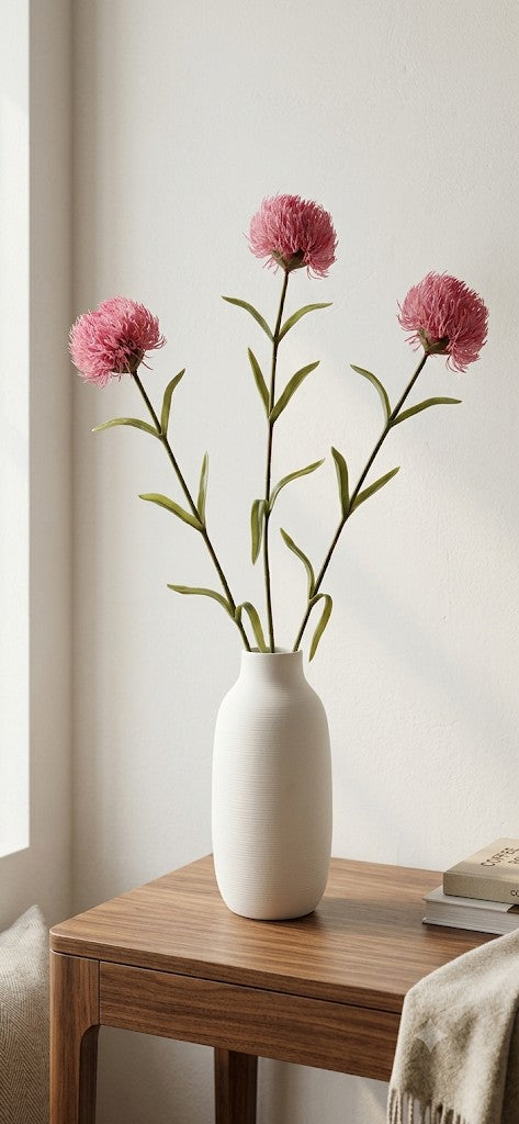 Faux Pink Thistle Pincushion Stem – Lifelike 24" Artificial Flower
