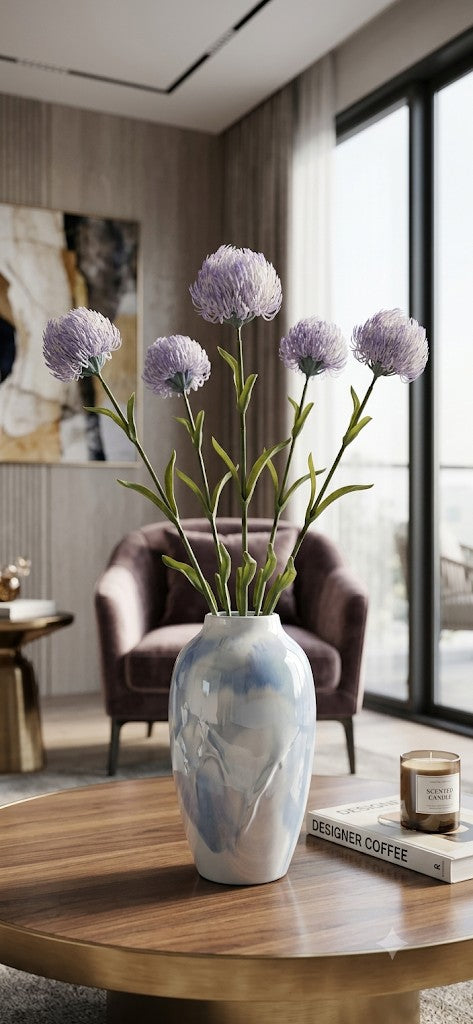 Faux lavender thistle stems in vase home decor
