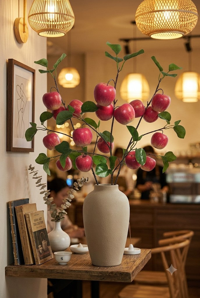 Premium 28" Artificial Red Apple Branch – Lifelike Faux Fruit Stem for Home Decor