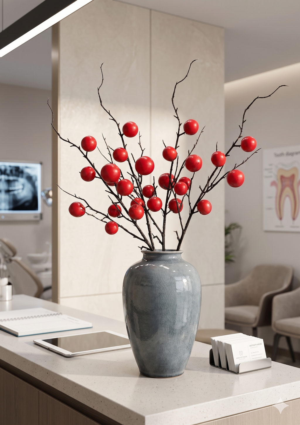 Premium Faux Red Berry Branch – Lifelike 35" Bare-Twig Berry Stem for Holiday & Home Decor