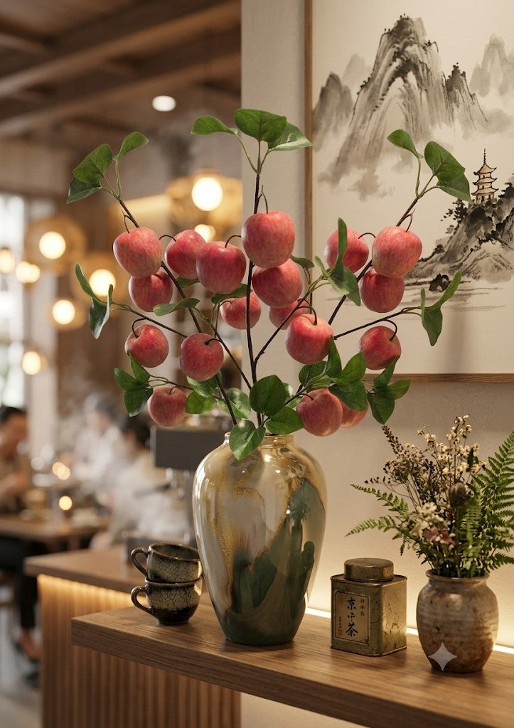 Premium 28" Artificial Pink Apple Branch – Lifelike Faux Fruit Stem for Home Decor
