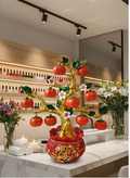 CX618 Decorative Red Persimmon Tabletop Tree styled on white kitchen countertop