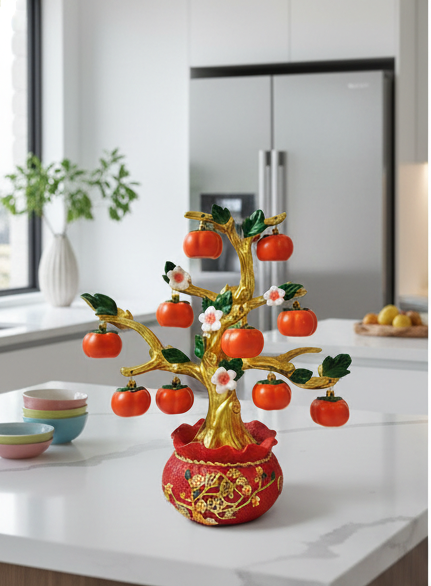 CX618 Decorative Red Persimmon Tabletop Tree displayed in modern salon interior