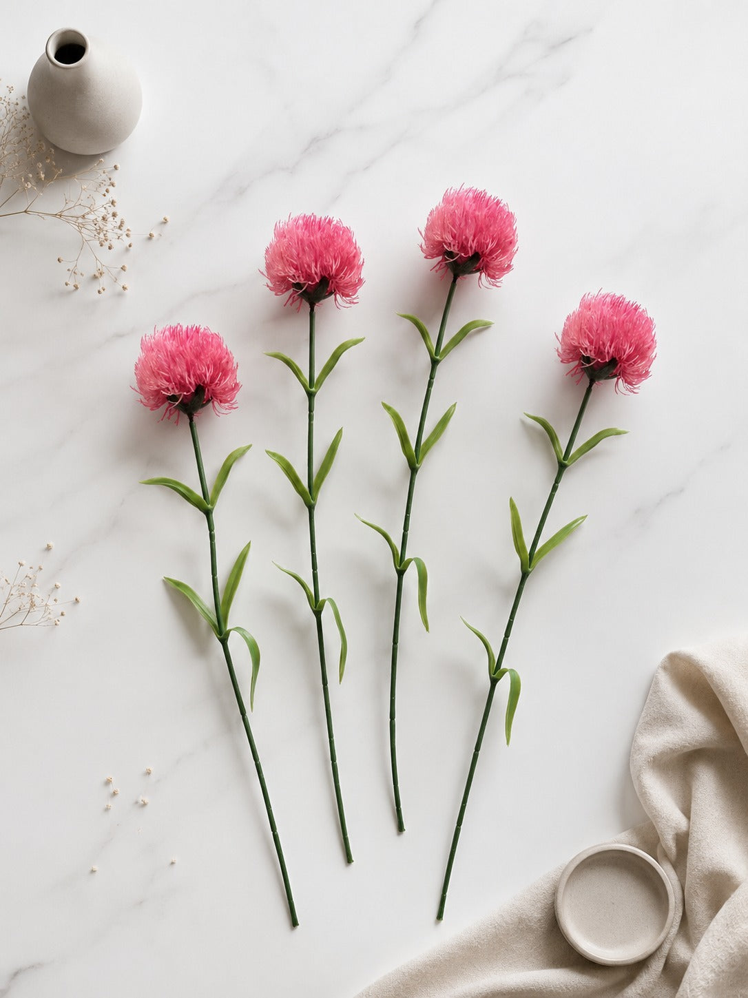 Size chart: faux pink thistle pincushion stem SMS-01, 24 inches tall